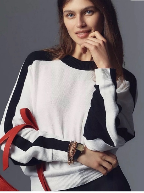 Sweaters - Anthropologie Maeve Crewneck Colorblock Dolman Sweater in Black White Combo
